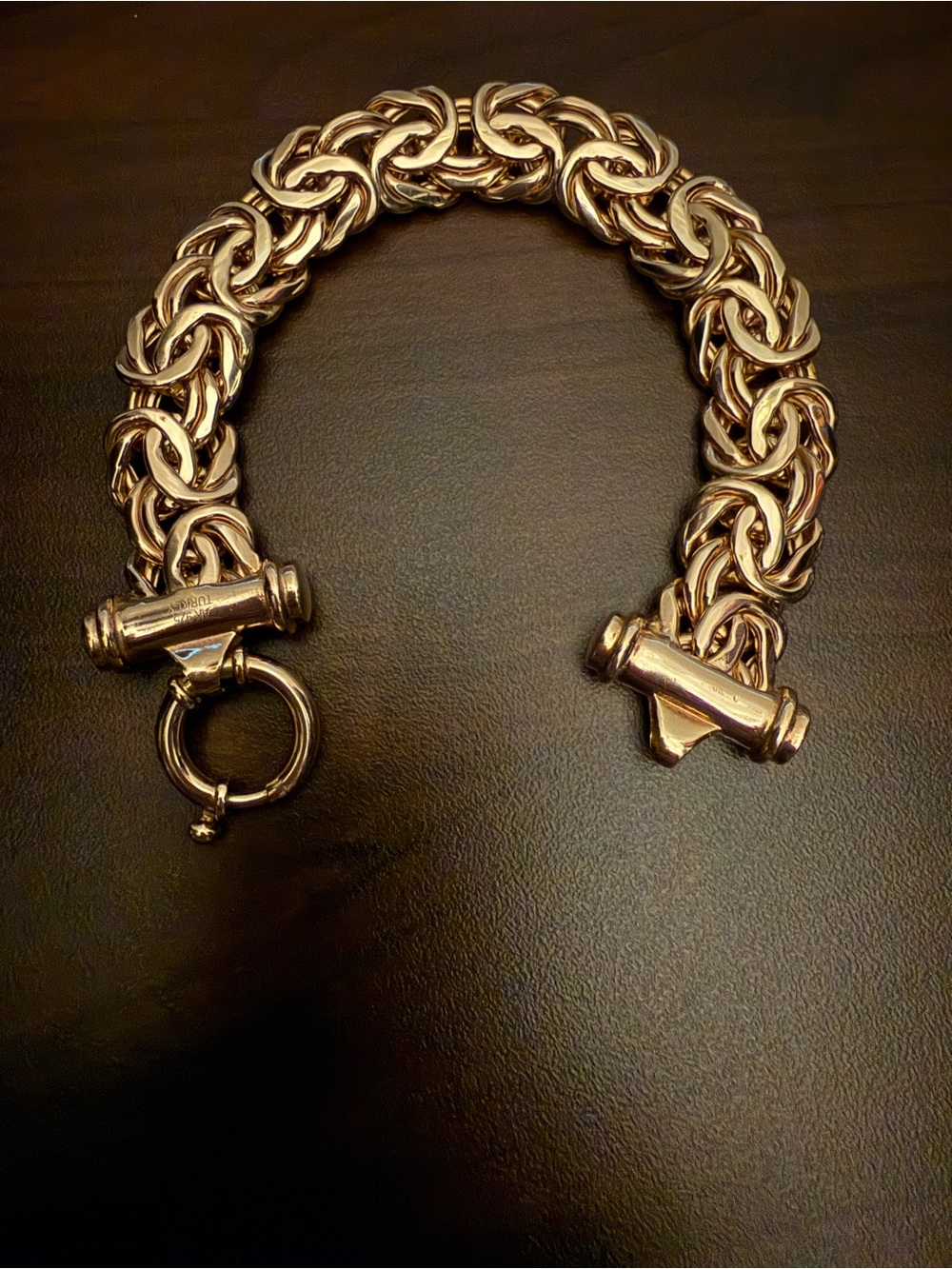 Vintage 43gm Atasay Kuyumculuc Turkey 925 Vermeil Byzantine Bracelet 8.25”